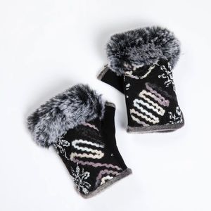 Faux Fur Embroidered Fingerless Gloves NEW